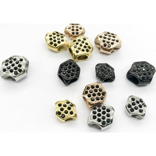 4/5/6mm Stainless Steel Double Hole European Crystal Gometry Charms Beads for Wide Men Leather Bracelet DIY Jewelry Making