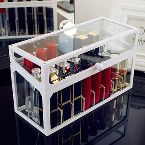 Flip Dustproof Lipstick Storage Box Acrylic Finishing Box Desktop Glass Transparent Cosmetic Case White/Black 24 Slots Lipstick