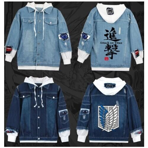 Anime Attack on Titan Jeans Jacket Scout Regiment Cosplay Denim Jacket Autumn Hooded Sweatshirt Outwear Coat men hoodies women