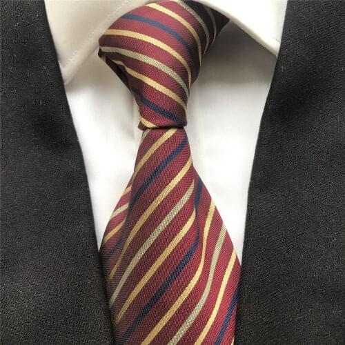 10 cm Width New Design Mens Ties Jacquard Woven Neck Tie Cravatas Burgundy with Yellow Black Striped Neckties for Men