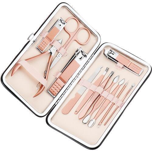 12pcs/set Rose Gold Nail Cuticle Pusher Remover Scissor Clipper Nipper Tweezer Picker Stainless Steel Manicure Nail Art Tools Ki