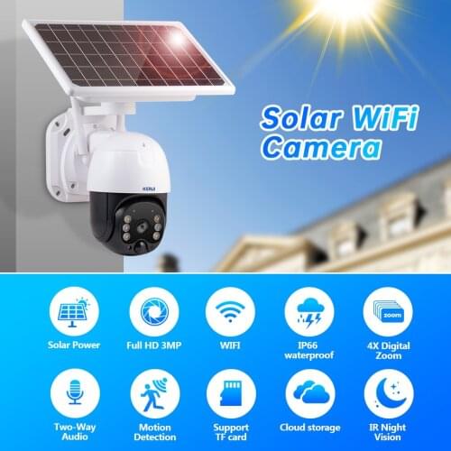 Kerui 3MP Solar Panel Camera Wireless Battery Camera WIFI Outdoor Security IP Camera Cloud Storage IP66 Waterproof Surveillance