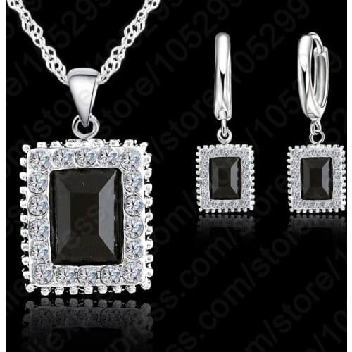 Top Quality CZ Jewelry Set 925 Sterling Silver Chains Pendant Necklace Earring Crystal Squire Jewelry Set For Women