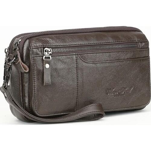 Men Wallets Double Zipper Genuine Leather soft Wallet Men Coin Purses Fashion Long Male Clutch Bag With Phone Pocket