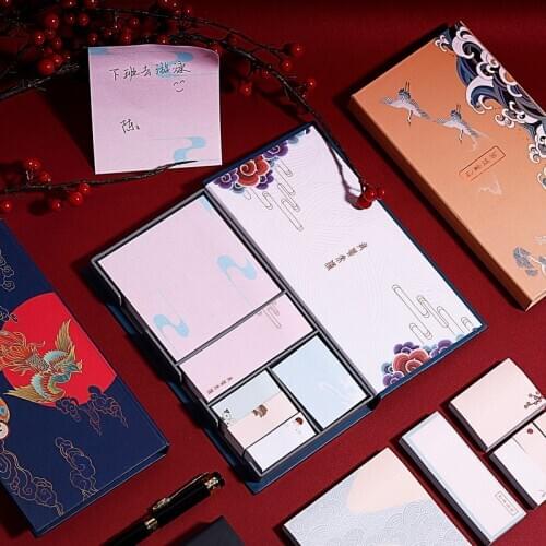 Chinese Style Sticky Notes Set Memo Pad Planner Stickers Page Flages for School Girls Business Office Decor Stationery