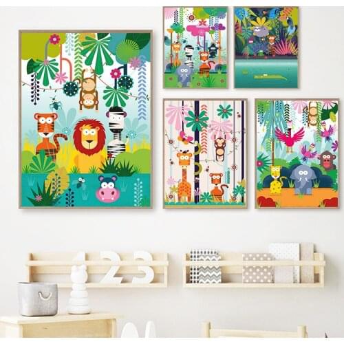 Jungle Flamingo Sloth Dinosaur Toucan Wall Art Canvas Painting Nordic Posters And Prints Wall Pictures Kawaii Kids Nursery Decor