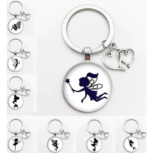 New Angel Girl Keychain Mermaid Glass Picture Pendant Keychain DIY Car Bag Chain Ring Ring Holder Key Ring Souvenir Jewelry Gift