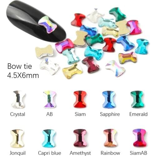 New sale Nail art Rhinestone Bow tie 4.5X6mm Flatback Glass Rhinestones For DIY Nail art Decorations