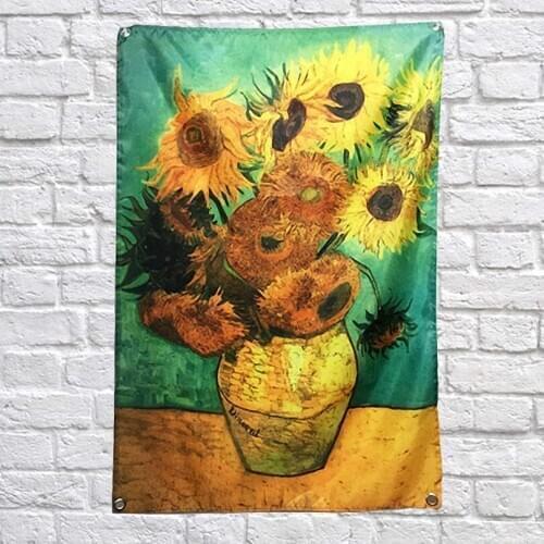 Van Gogh Sunflower personality creative hanging Banners Bar Winery Billiards Hall home wall decoration live background cloth