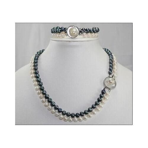 Lovely nice bridal jewelry 2 ROW 8-9MM AAA SOUTH SEA White black Pearl Necklace 18 "+ Bracelet 7.5 " woman word wholesale