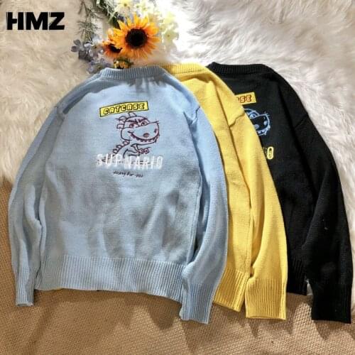 HMZ Casual Sweater Men Streetwear Fashion Pullovers Long Sleeve Sweaters Autumn Winter Pullovers Dinosaur Embroidery Sweater Men