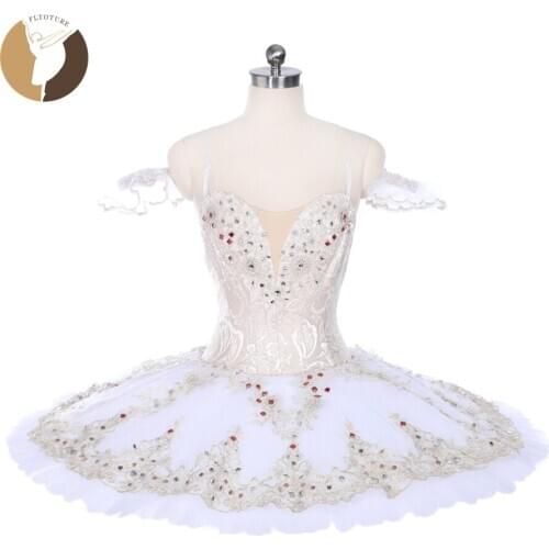 FLTOTURE Professional Ballet Performance Pancake Tutu Sleeping Beauty Variation Costumes White Cream Child Kid Girls Ballet Tutu