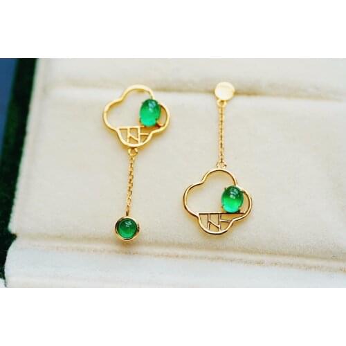 JL Solid 18k Gold About 0.83ct Nature Green Emerald Gemstones Diamonds Earrings for Women Fine Jewelry Birthday Presents