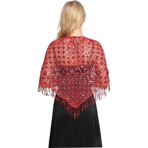 Beads Sequined Shawl Triangle Tassels Party Evening Wedding Women Scarf Fashion Solid Handmade Bride Banquet Accessories Shawls