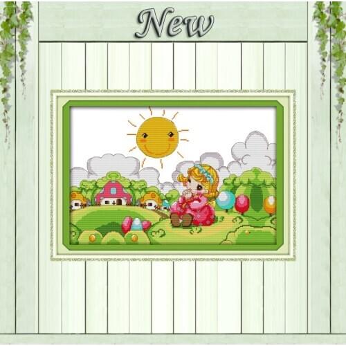 Fairy tale girl cartoon decor paintings counted print on canvas DMC 14CT 11CT Chinese Cross Stitch Needlework Set Embroider kits