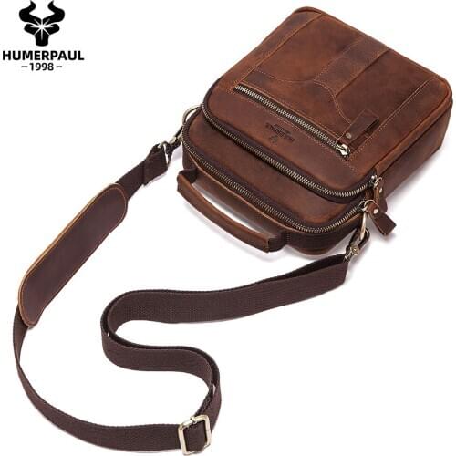 Crazy Horse Leather Casual Men Shoulder Bag Vintage Crossbody For Ipad High Quality Male Handbag Capacity Men Messenger Bags