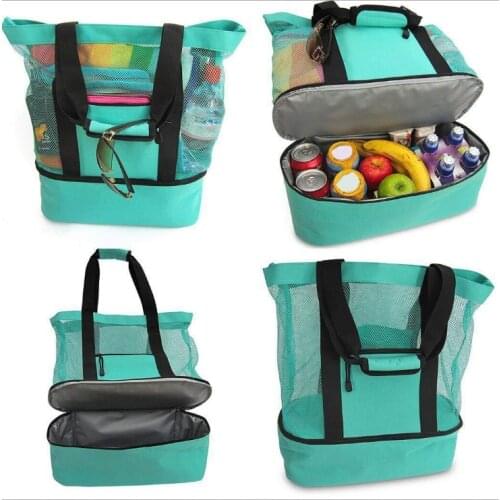 Outdoor Camping Beach Travel Picnic Basket Mesh Tote Bag Cooler Pack Multifunctional Insulation Fresh-keep Waterproof Backpack