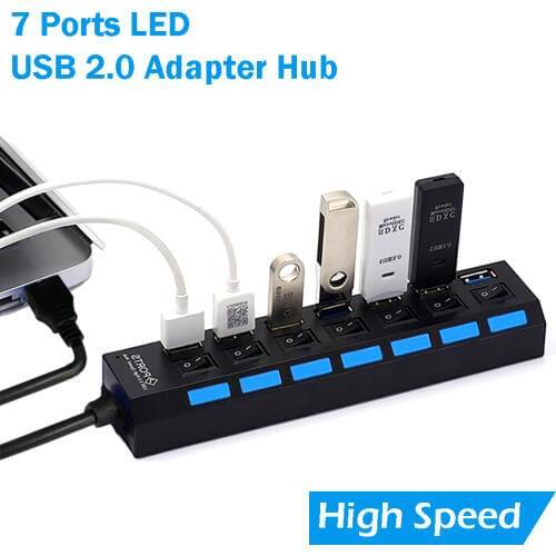7 Ports High Speed USB 2.0 480Mbps USB Charger Hub with LED Lamp For Laptop PC Tablet Computer USB 2.0 HUB