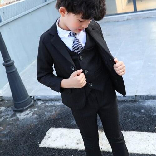 Korea Boys Jacket Vest Pants 3PCS Wedding Suit Gentleman Kids Birthday Performance Dress Children Enfant Garcon Mariage Costume