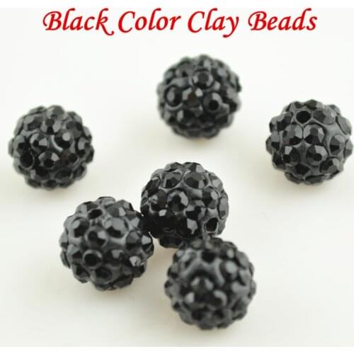 High Quality Pure Black Color Paved Crystal Clay Round Beads Beads 100pc/lot
