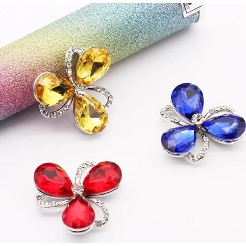 XiChuan Clover Shaped Fancy Button Crystal With Metal Base Rhinestones Stylish Pointback Crystal Glass For DIY Clothes Wedding