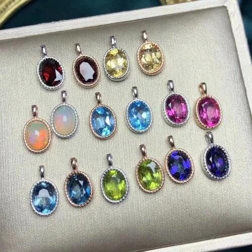 Engagement Wedding Jewelry 925 Sterling Silver 6x8mm Oval Cut Multicolor Natural Gemstone Pendants For Women Gift