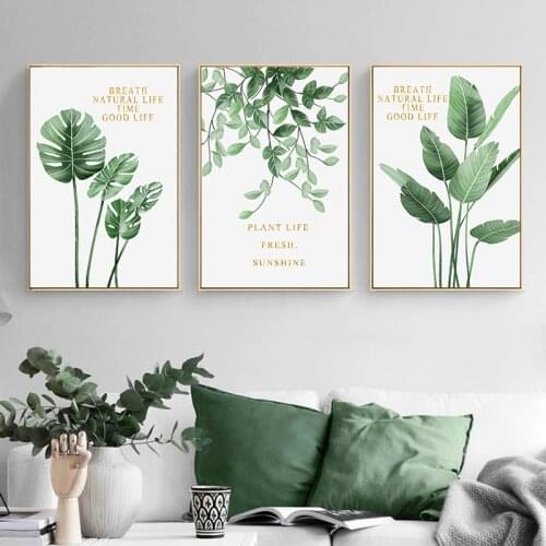 Green Plant Home Decoration Wall Art Canvas Painting Monstera Leaf Nordic Posters and Prints Wall Pictures for Living Room Decor