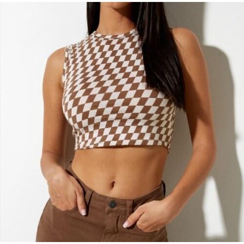 Womens Stretch Tank Tops Cute Angel Embroidery/Argyle Print Sleeveless Crew Neck Slim Fit Crop Tops