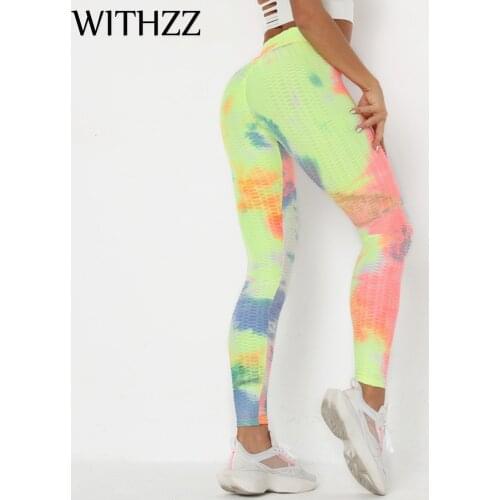 WITHZZ Womens Tie-Dye Tight-Fitting Stretch Sports Printed Trousers Contrasting Color Casual Leggings