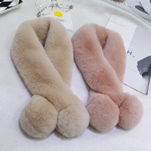 Fur Scarf Women Rex Rabbit Fur Warm Soft with Big-Fur-Ball Winter Hot-Sale