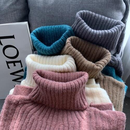 Winter Turtleneck Women Pullover Sweater Soft High Elasticity Ribbed Knitted Jumper Warm Fashion Solid Loose Sweater female top
