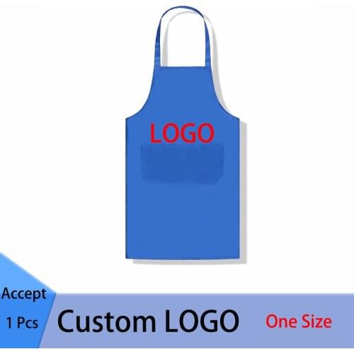 1 PCS Custom LOGO Apron Unisex Work Kitchen Waiter Apron Cooking Baking Restaurant Aprons With Pockets Print/Embroidery