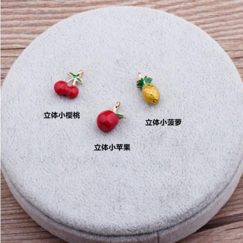 10pcs/lot Jewelry Accessories Drop Oil Alloy Small 3D Fruit Apple Cherry Pineapple Enamel Charm Fit For Bracelet Earring