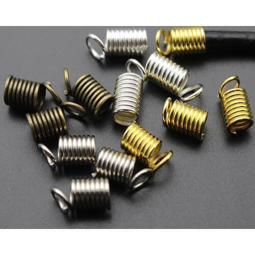 100pcs Spring Crimp Ends Fastener Coil Cord Crimps End Caps Clasps fits 2mm 3mm Cord DIY Necklace Connectors Jewelry Findings