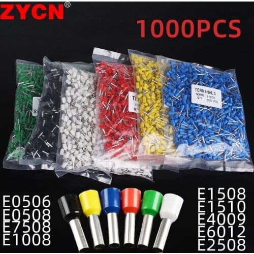 1000pcs E0508 Insulated Ferrules Terminal Block Cord End Wire Connector VE7508 E4009 Electrical Crimp Tubular Cold Press Tube