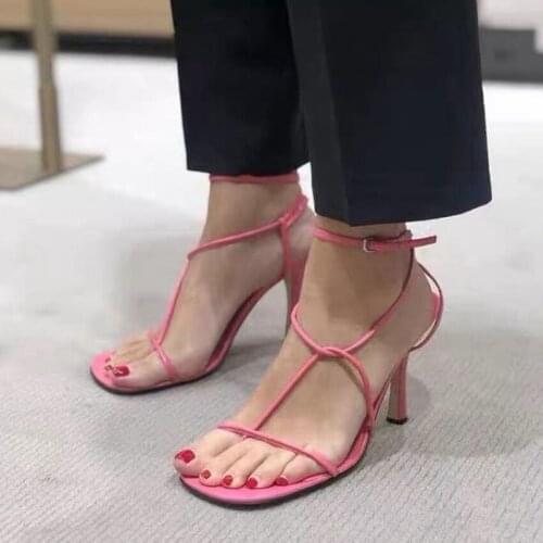 2021 Summer Fashion Womens Sandal Shoe Ankle Cross Strap Women Sandals Sexy Lace-Up Square Toe Female High Heels Party Shoes