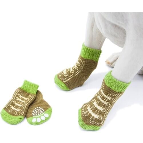 4pcs/Set Cute Puppy Dog Knit Fake Shoelace Socks Small Dogs Cotton Anti-Slip Cat Shoes Autumn Winter Indoor Wear Paw Protector