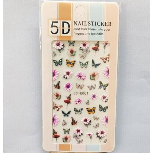 5D Nail Sticker Laser Anaglyph Effect Design Nail Foil Color Butterfly Flowers Glue Sticker Decals Slider Nail Art Decoration