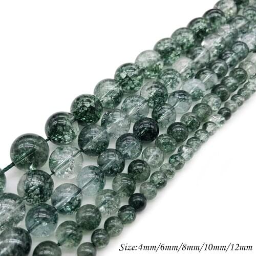 Natural Stone Loose Beads Crystal Beads Green Ghost Crack Phantom Beads for Women DIY Jewelry Bracelets Necklaces Material J228