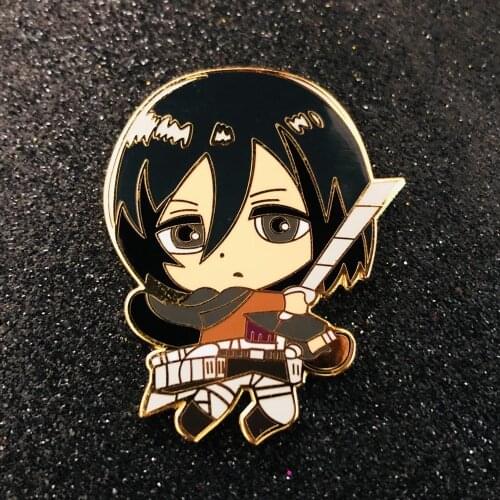 Mikasa·Ackerman Enamel Pin Kawaii Cartoons Waving Knife Girl Brooch Accessories Anime Fans Collectible Badge Jewelry Gift