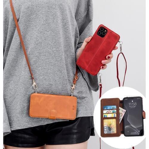 Flip Wallet phone case For xiaomi 8 9 6X CC9 Leather card slot Redmi Note 5 6 7 8 8A pro Leather card slot Crossbody With chain