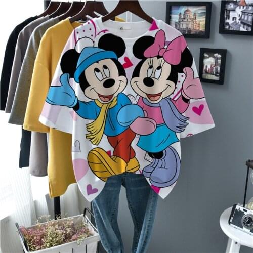 Disney cartoon Mickey Tshirt Tops Summer casual oversized Women T-shirts Ulzzang hip hop Streetwear Harajuku short sleeve tshirt