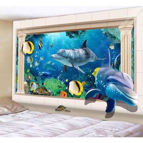 3D dolphin animal home decoration tapestry psychedelic scene Bohemian decorative tapestry Mandala sofa blanket bed sheet