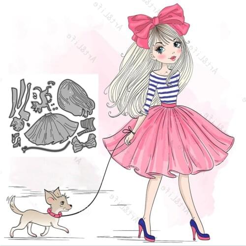 Hot New Metal Cutting Dies Beauty Beautiful Cute Girl & Dog Stencils for Making Scrapbooking Album Paper Cards Embossing Cut Die