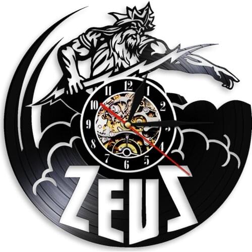 Greek Mythology Zeus Thunder God Art Retro Vinyl Record LED Lighting Thunderbolt History Event Wall Clock Vintage Birthday Gift