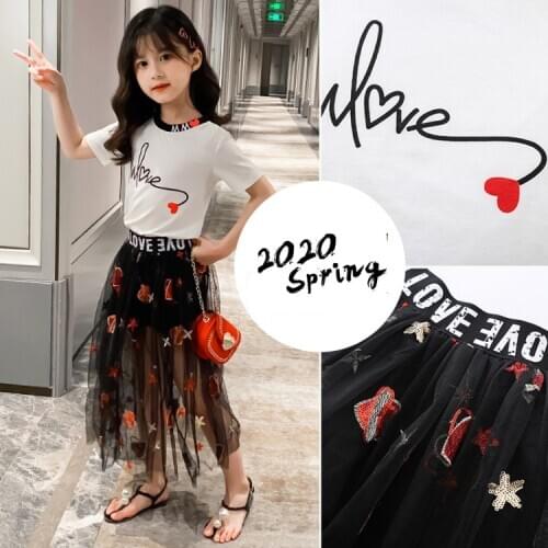 Fashion Summer Kids 2PCS Girl Clothes Sets Teenage 6 8 10 12 14 Years Casual School Clothes Sets Tops T-shirt Tutu Skirt Outfits