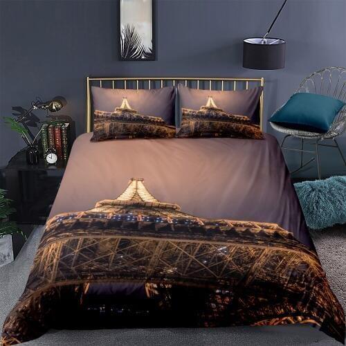 Eiffel Tower Bedding Set City Night Beautiful Romantic Duvet Cover 3D Queen King Twin Full Single Double Unique Design Bed Set