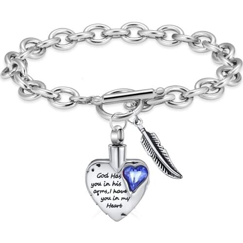 Cremation Jewelry Angle Wing Heart Urn Bracelet for Ashes for Women Girls Birthstone Heart Bracelet Keepsake Memorial Pendant