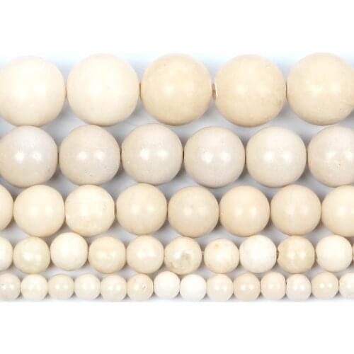 Natural Stone Beige Fossil Charm Round Loose Beads For Jewelry Making Needlework Bracelet Diy Strand 4-12MM