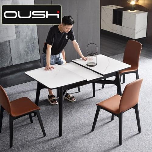 Small family retractable dining table modern simple household multifunctional dining table Nordic solid wood rock plate dining